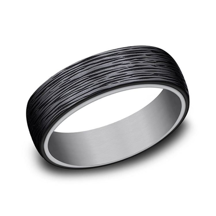 Grey Tantalum And Black Titanium Ring In Ring Style Comfort-Fit Wedding Band