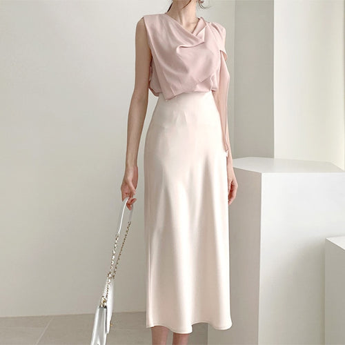 Falda de satén de cintura alta para mujer, falda de seda ajustada, informal, de corte a, para verano y otoño