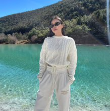 Load image into Gallery viewer, New round neck rope twist sweater pure color loose knit short versatile blouse
