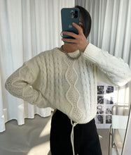 Load image into Gallery viewer, New round neck rope twist sweater pure color loose knit short versatile blouse
