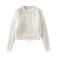 Load image into Gallery viewer, New round neck rope twist sweater pure color loose knit short versatile blouse
