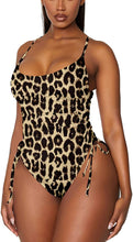 Load image into Gallery viewer, Women Casual Swimsuit U shape Collar Sleeveless Pleated Backless Sling Drawstring Solid Color Bikini Suit For Summer Beach|Bikini Set|
